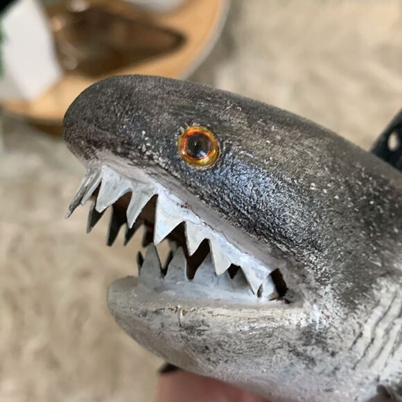 Handcrafted & Hand Painted Folk Art Wood & Metal Shark W/Overbite Spearing Decoy - Picture 13 of 17